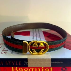 Vintage Gucci Leather Belt with Gold Double G Buckle